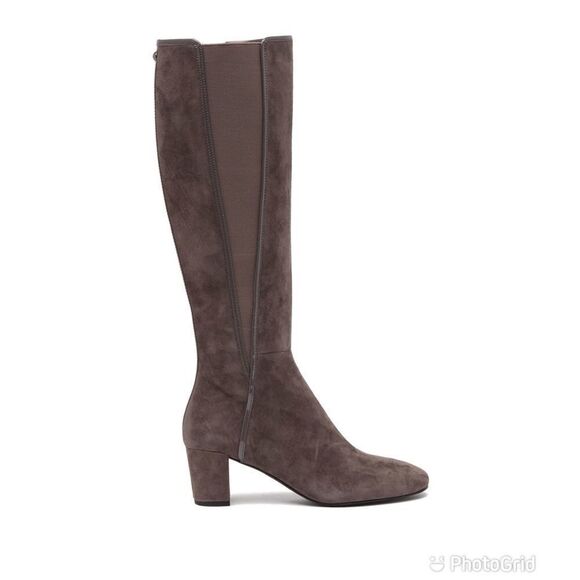 DONALD PLINER Suede Knee High Boot Chunky‎ Heel Round Toe Taupe Gray Size 6.5 - Picture 1 of 14